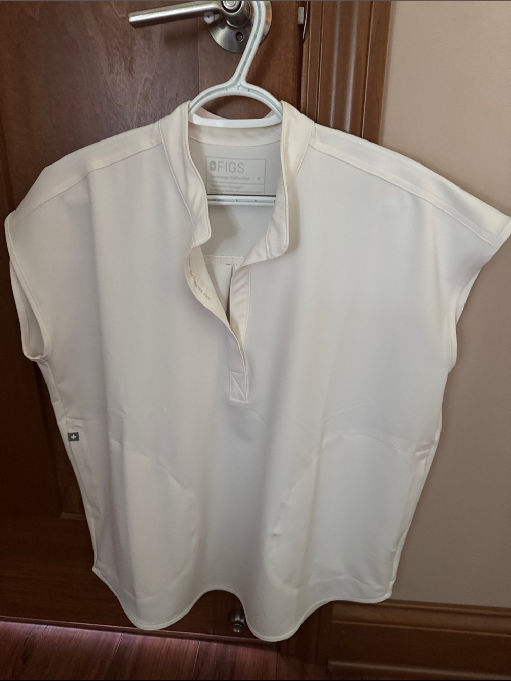 FIGS Cream Cap-Sleeve Polo Tunic